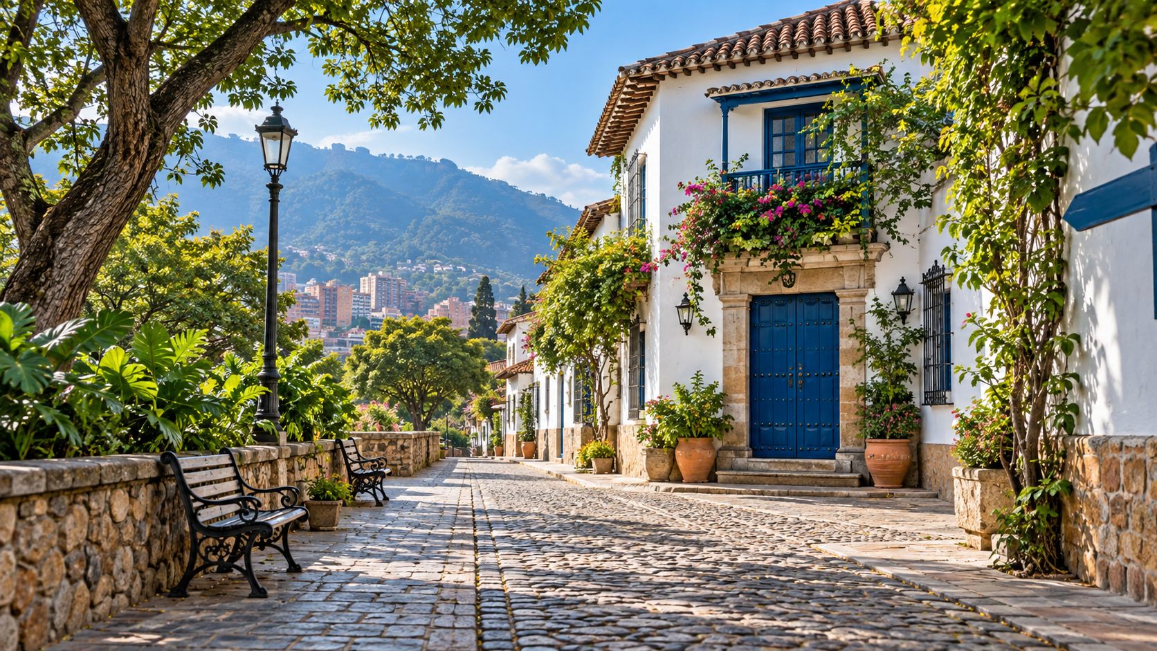 Calle colonial en una escena nítida